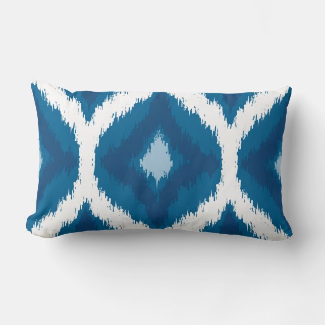 Coussin Rectangle Ocean Blue Ikat Moderne Ethnique Impression géomét (Recto)