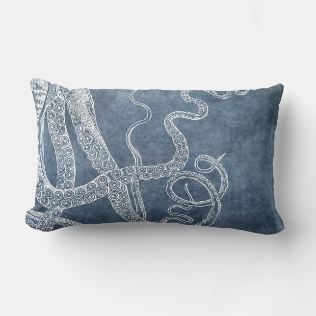 Coussin Rectangle Octopus Twilight Blue Denim Watercolor Art (Recto)