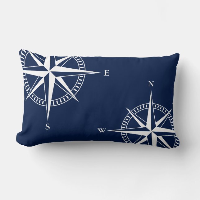Coussin Rectangle Odyssée maritime : Bleu et blanc Compass Nautique (Recto)