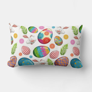 Coussin Rectangle Oeufs de Pâques colorés Visages de lapin-23172