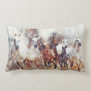 Coussin Rectangle Oeuvre d'aquarelle des Chevaux sauvages