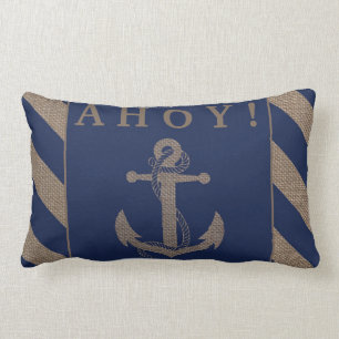 Coussin Rectangle Oh ! Rayures nautiques de bleu marine et de toile