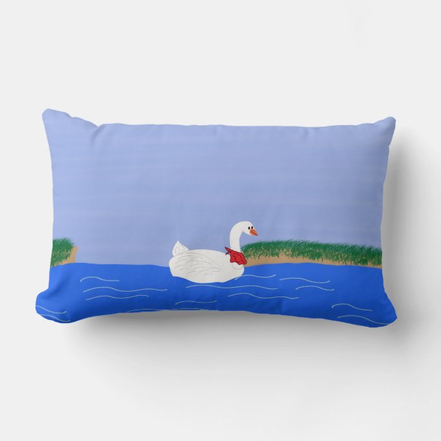 Coussin Rectangle Oie blanche dans l'art du dessin sur le lac (Recto)