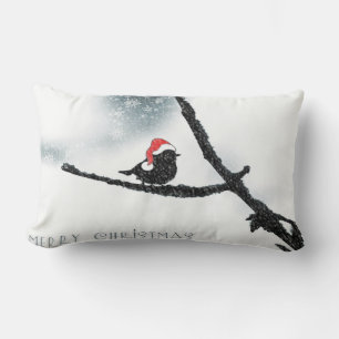 Coussin Rectangle Oiseau avec chapeau de Père Noël, Joyeux Noël