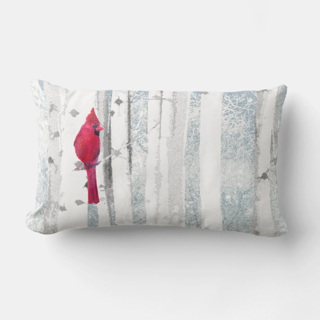 Coussin Rectangle Oiseau cardinal rouge dans un magnifique Birch Tre (Recto)