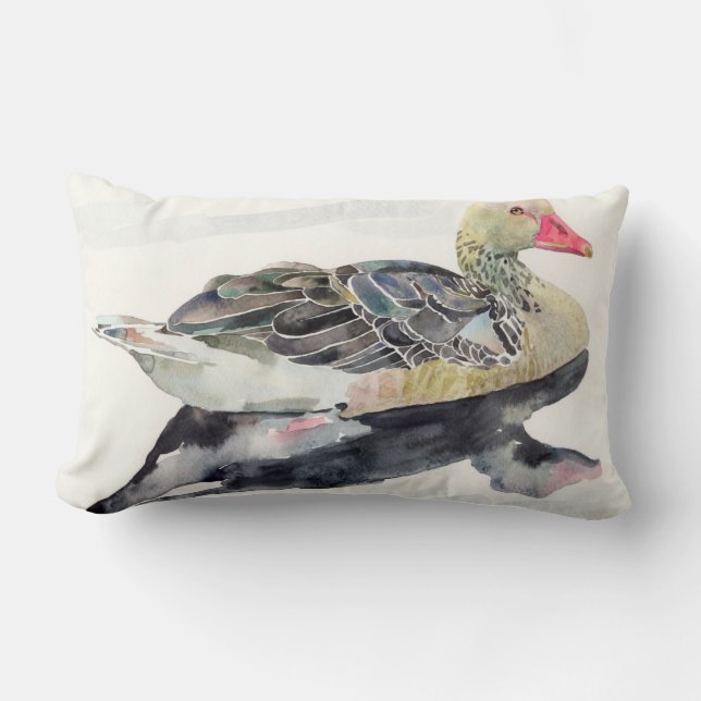 Coussin Rectangle Oiseau d'aquarelle d'aspiration de main, canard (Recto)