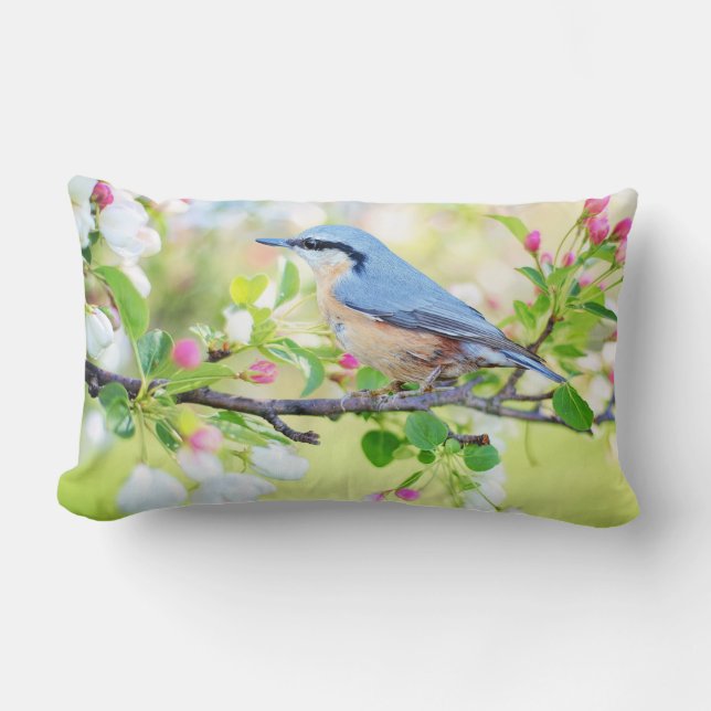 Coussin Rectangle Oiseau et fleurs bleus d'Apple (Recto)