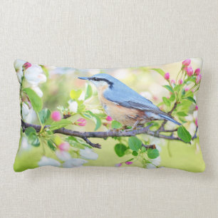 Coussin Rectangle Oiseau et fleurs bleus d'Apple