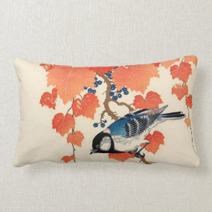 Coussin Rectangle Oiseau japonais vintage de geai et vigne d'automne