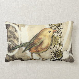 Coussin Rectangle Oiseau jaune et vert sur Arrière - plan Vintage