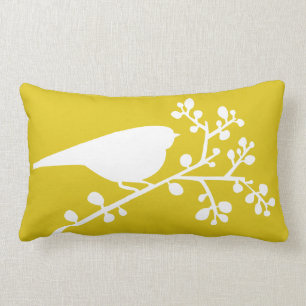 Coussin Rectangle Oiseau unique et baies jaune {choisissez votre cou