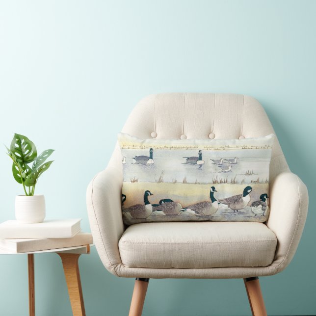 Coussin Rectangle Oiseaux Aquarelle Plage Oies Peinture Lumbar Couss (Chaise)
