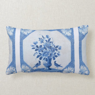Coussin Rectangle Oiseaux bleus de Delft floral French Country Chic