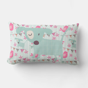 Coussin Rectangle Oiseaux, Chiens, Bannières, Fleurs