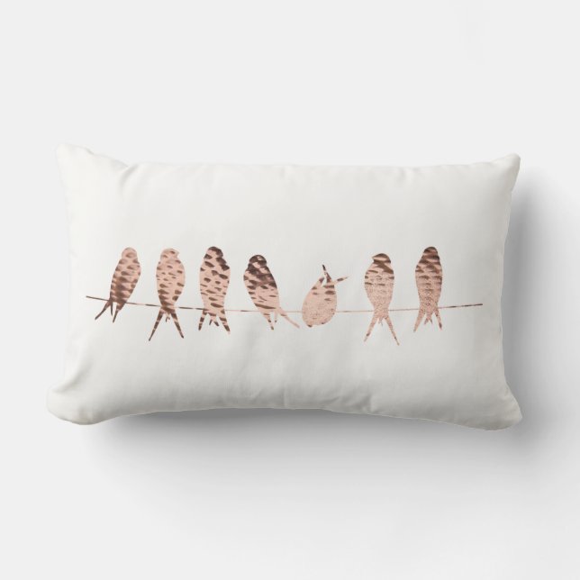 Coussin Rectangle Oiseaux de cuivre modernes sur l'art du fil | Cous (Recto)