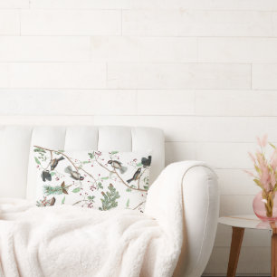 Coussin Rectangle Oiseaux de poulet Baies et Pinecones Aquarelle