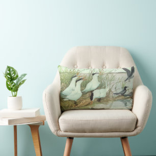 Coussin Rectangle Oiseaux de rivage vintage dans un marais par Louis