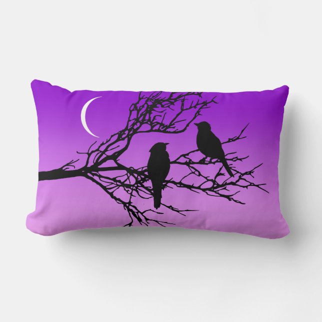 Coussin Rectangle Oiseaux sur une branche, Noir contre le crépuscule (Recto)