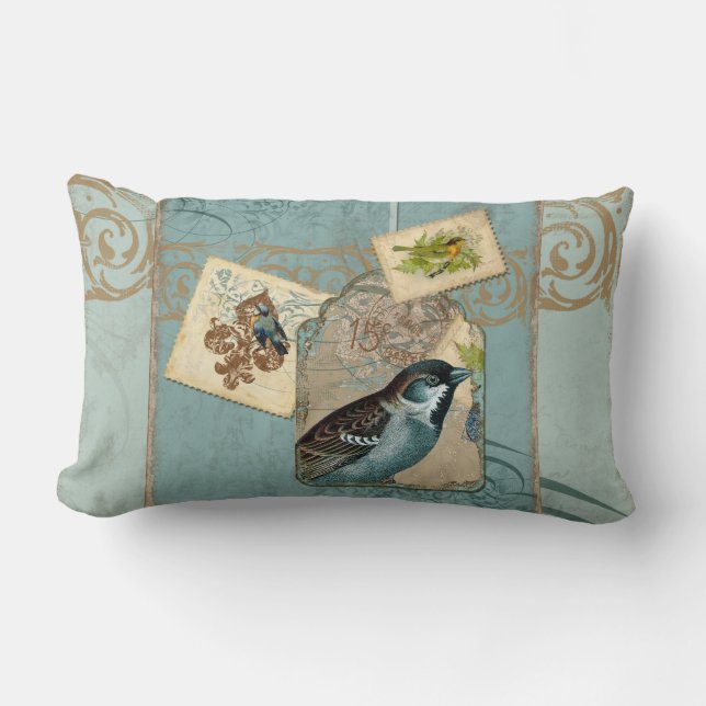 Coussin Rectangle Oiseaux vintages Floral Postage Branche de l'écoul (Recto)