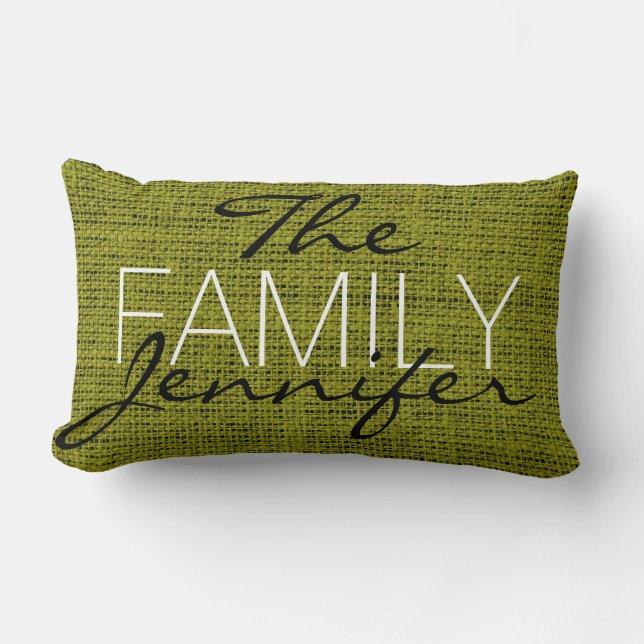 Coussin Rectangle Olive Burlap Russe Linen Monogramme (Recto)