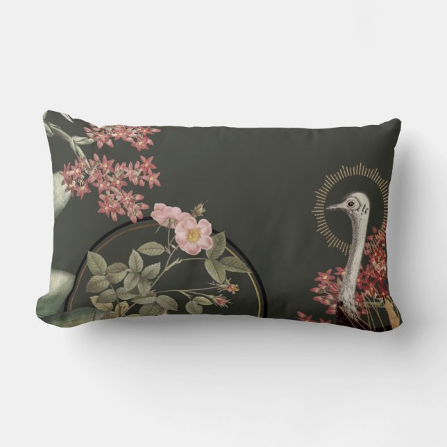 Coussin Rectangle Olive Green & Gold Design artistique floral (Recto)