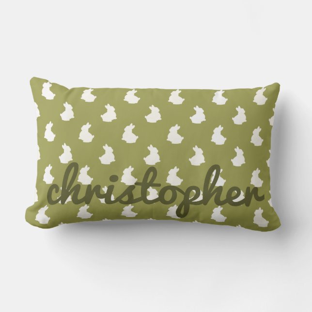 Coussin Rectangle Olive Green Woodland Bunny Nursery (Recto)