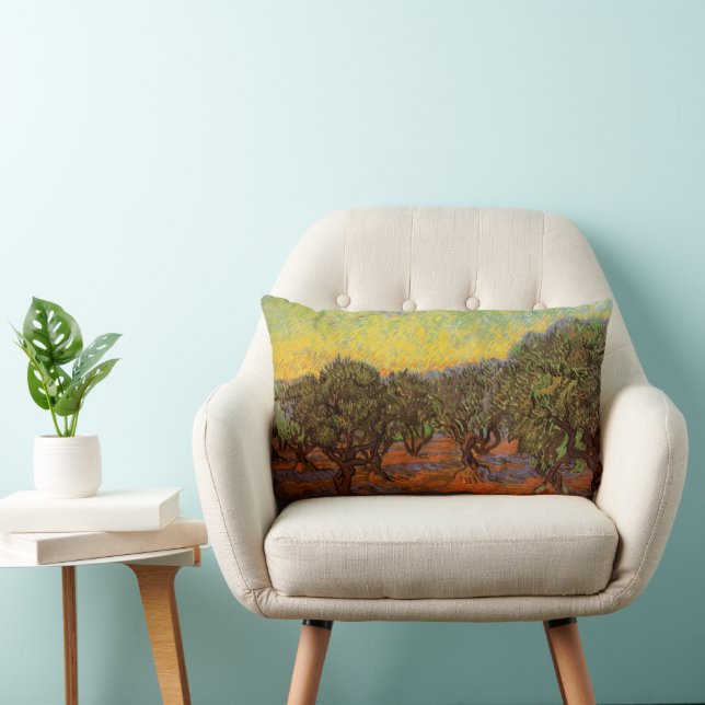 Coussin Rectangle Olive Grove, Ciel orange par Vincent van Gogh (Chaise)
