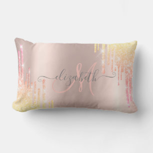Coussin Rectangle Ombre Moderne Monogramme Rose Gold avec Gouttes Pa