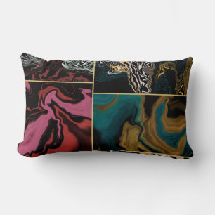Coussin Rectangle Or chic sarcelle et rose encre liquide sur marbre