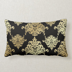 Coussin Rectangle or, damassé, antiquité, cru, motif, élégant, noir,