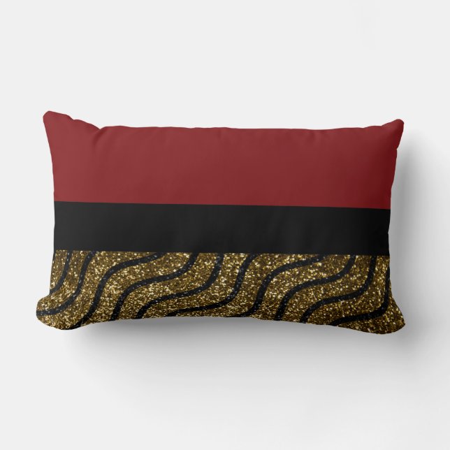 Coussin Rectangle Or et motif de noir avec le rouge (Recto)