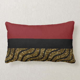 Coussin Rectangle Or et motif de noir avec le rouge