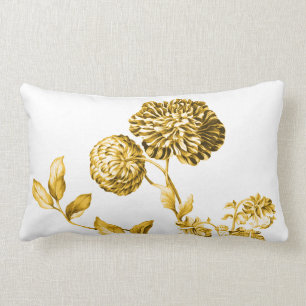 Coussin Rectangle Or et Toile floral botanique blanc