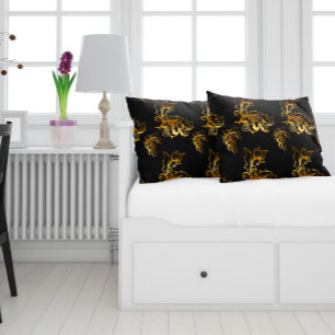 Coussin Rectangle Or fleurit sur Noir