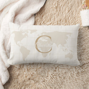 Coussin Rectangle Or Monogramme Initial de la Carte de Luxe Champagn
