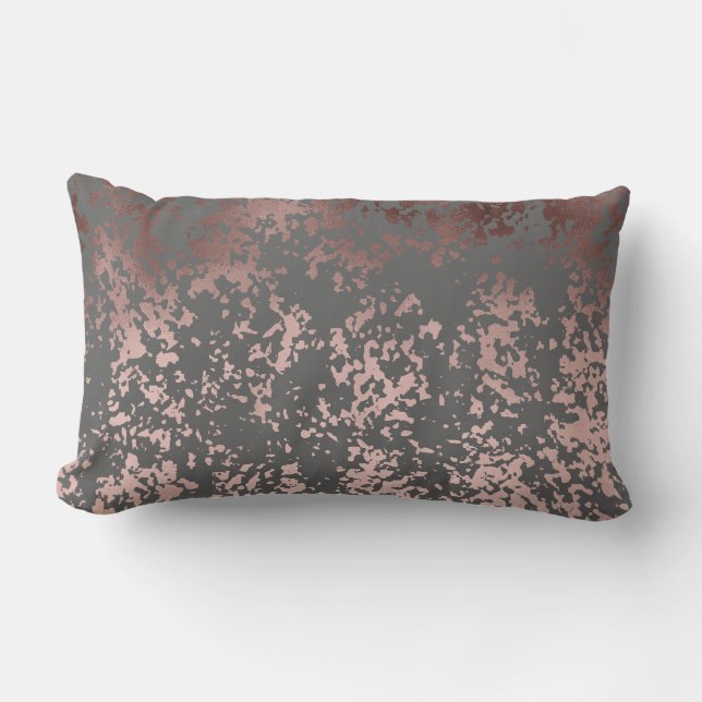 Coussin Rectangle or rose de faux élégant et traçages gris (Recto)