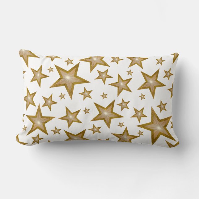 Coussin Rectangle "Or" Stars Blancs imprimé lombaire or retour (Recto)