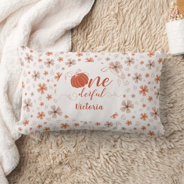 COUSSIN RECTANGLE ORANGE BOW & ARCH FALL PUMPKIN FLOWERS BIRTHDAY (Couverture)