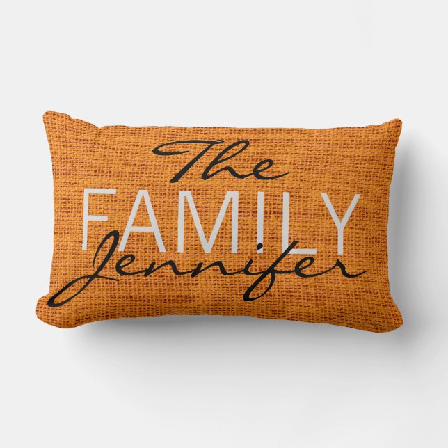 Coussin Rectangle Orange Burlap Rustique Linen Monogramme (Recto)