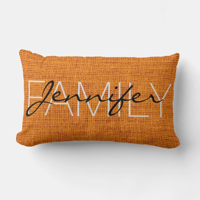 Coussin Rectangle Orange Burlap Rustique Monogramme (Recto)