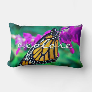 Coussin Rectangle Orange Monarch Papillon Photo Explorer Script Bold