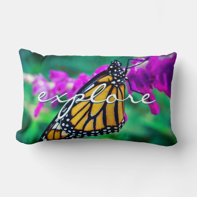 Coussin Rectangle Orange Monarch Papillon Photo Explorer Script Bold (Recto)