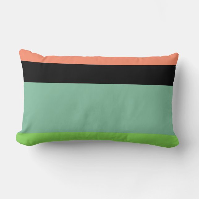 Coussin Rectangle Orange, Noir, Aqua et Lime Green Stripe Design (Recto)