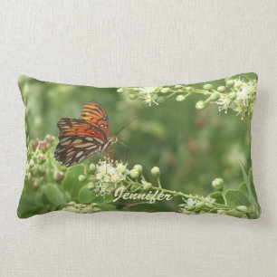 Coussin Rectangle Orange Papillon vert Nom personnalisé