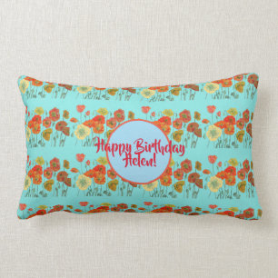 Coussin Rectangle Orange Shabby Fleurs de pavot Lumbar Cushion Aqua