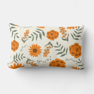 Coussin Rectangle Orange Terracotta Floral Boho Botanique