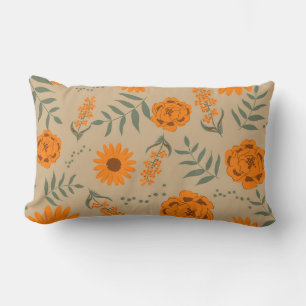 Coussin Rectangle Orange Terracotta Floral Boho Botanique