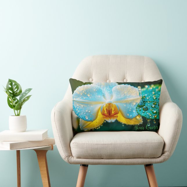 Coussin Rectangle Orchidée Blanche Élégante avec Gouttelettes d'Eau  (Chaise)