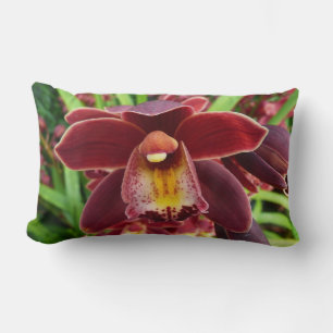 Coussin Rectangle Orchidées de Maroon I Beau Floral Rouge