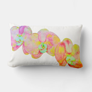 Coussin Rectangle Orchidées des Caraïbes, fleurs d'aquarelle tropica